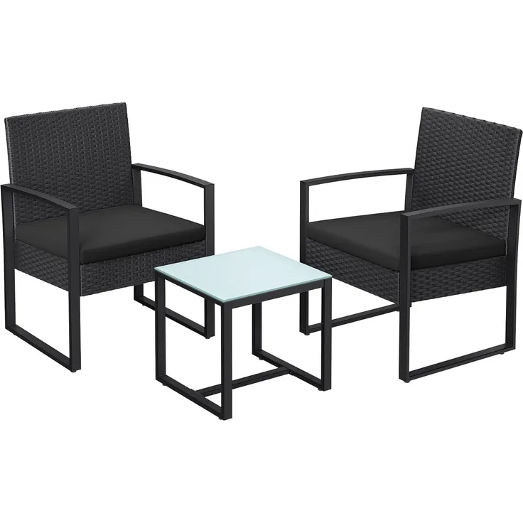 SONGMICS Balkonmöbel, Gartenmöbel-Set, aus PE-Polyrattan, Lounge-Set, Tisch und 2 Stühle, Terrassenmöbel, einfache Montage, Outdoor, für Terrasse, Balkon, Garten, schwarz GGF010B05