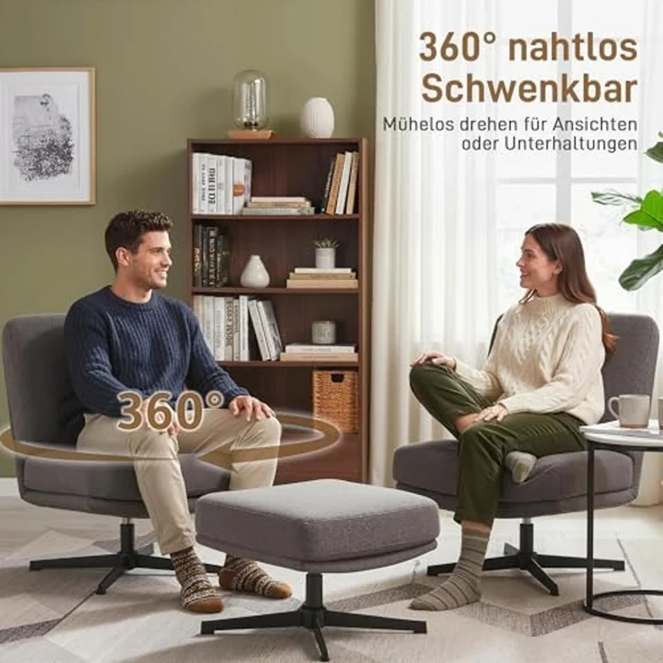 HOMCOM Relaxsessel mit Leinenoptik, Dicker Breiter Sitz (Drehbar Loungesessel, 2-St, Schneidersitz Polstersessel), für Wohnzimmer, Schlafzimmer, Dunkelgrau – Bild 6