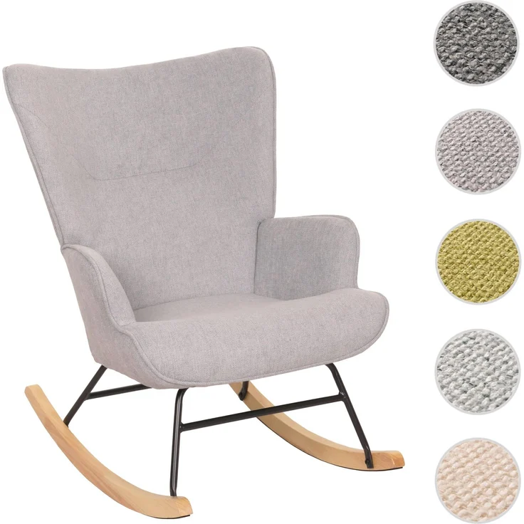 Schaukelstuhl HWC-N14, Schwingstuhl Relaxsessel Fernsehsessel, Massiv-Holz Metall Stoff/Textil 320g/m² ~ hellgrau – Bild 9