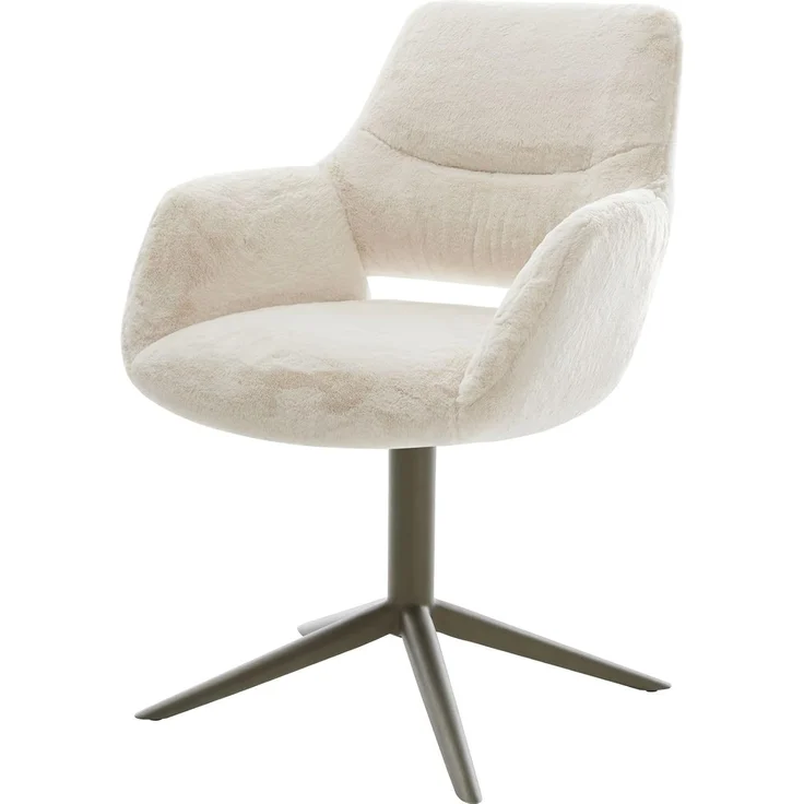 Drehstuhl Yago-Flex mit Armlehnen Plüsch Creme-Weiß Fußkreuz Effektfinish Titan 360° drehbar Wippfunktion Taschenfederkern – Bild 1