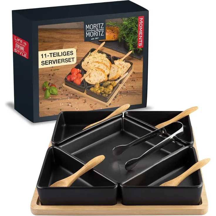 Moritz & Moritz Servierschale Schalen Set, Schiefer, Holz, (Set, 11-tlg)