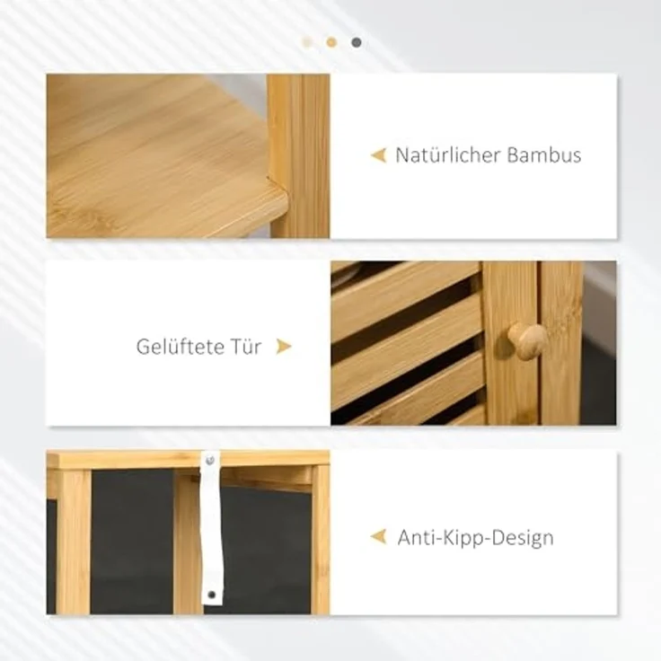 Kleankin Badkommode höhevestellbar, aus Bambus, mit Schrank, zwei offene Ablagen (Badezimmerschrank, 1 St, Badezimmermöbel), für Badezimmer, 33 x 30 x 120 cm Naturholz – Bild 6