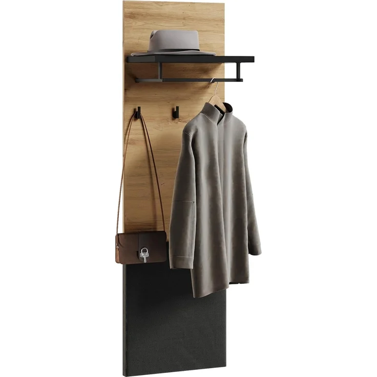 Garderoben-Set Quant VIII Kleiderschrank, Schuhschrank, Spiegel, Kleiderhakenbrett (Farbe: Artisan Eiche / Schwarz + Velo 637) – Bild 5