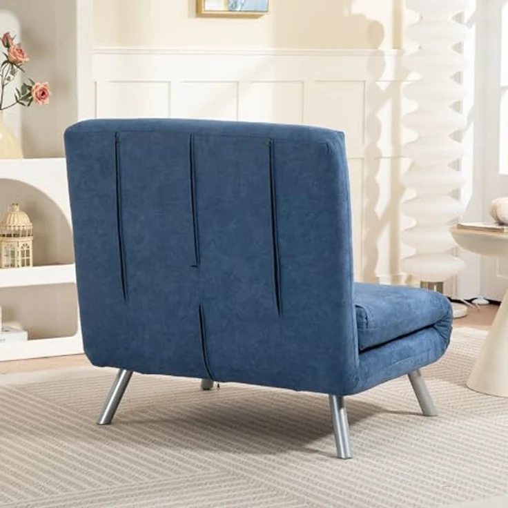 HOMCOM Schlafsofa mit verstellbarer Rückenlehne, abnehmbar Kissen, Samtoptik, 3-in-1 Schlafsessel 1 Teile, bis 120 kg, für Wohnzimmer, Schlafzimmer Blau – Bild 10