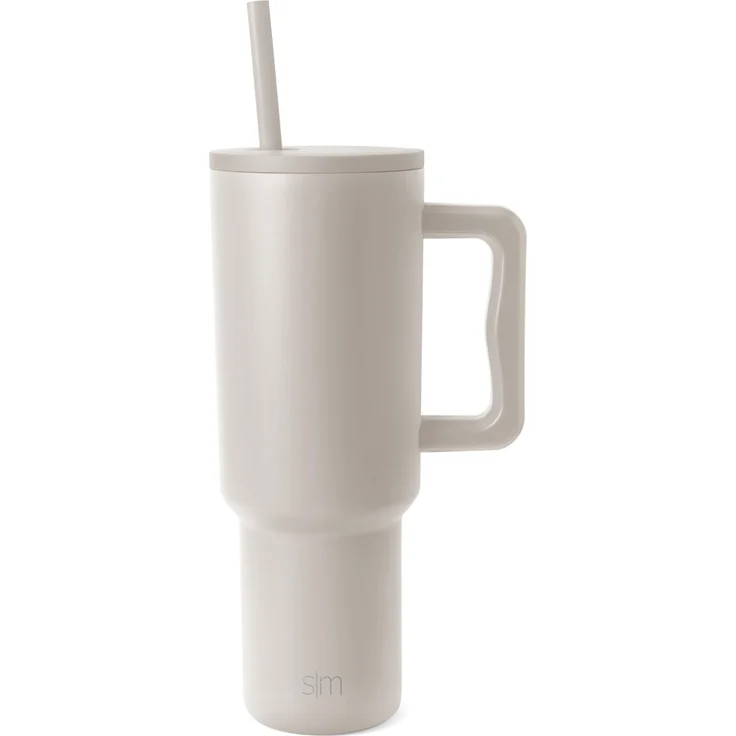 Simple Modern Thermobecher mit Strohhalm und Griff | Isolierter Edelstahl-Trinkbecher Eiskaffee-Reisebecher | Geschenke für Frauen und Männer | Trek | 1180ml | Almond Birch