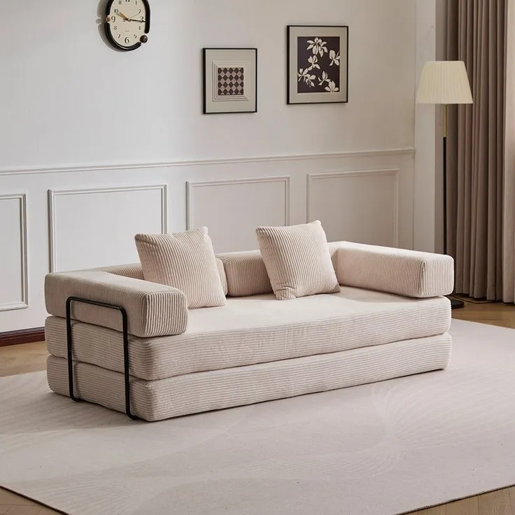 Leawin Sofa 4-in-1 Wohnzimmersofa mit Bettfunktion – faltbares Cord Schlafsofa, Bequemes & modernes Schlafsofa aus Cord – ideal für kleine Räume