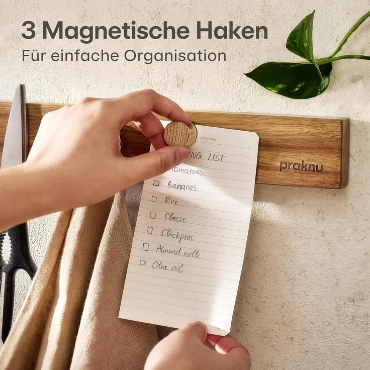 Praknu Wand-Magnet Messer-Leiste Magnetleiste Messer selbstklebend 40 cm - Messerhalter aus (1tlg), Mit 3 magnetischen Haken und Kleber - Ohne Messer - Einfache Montage – Bild 3