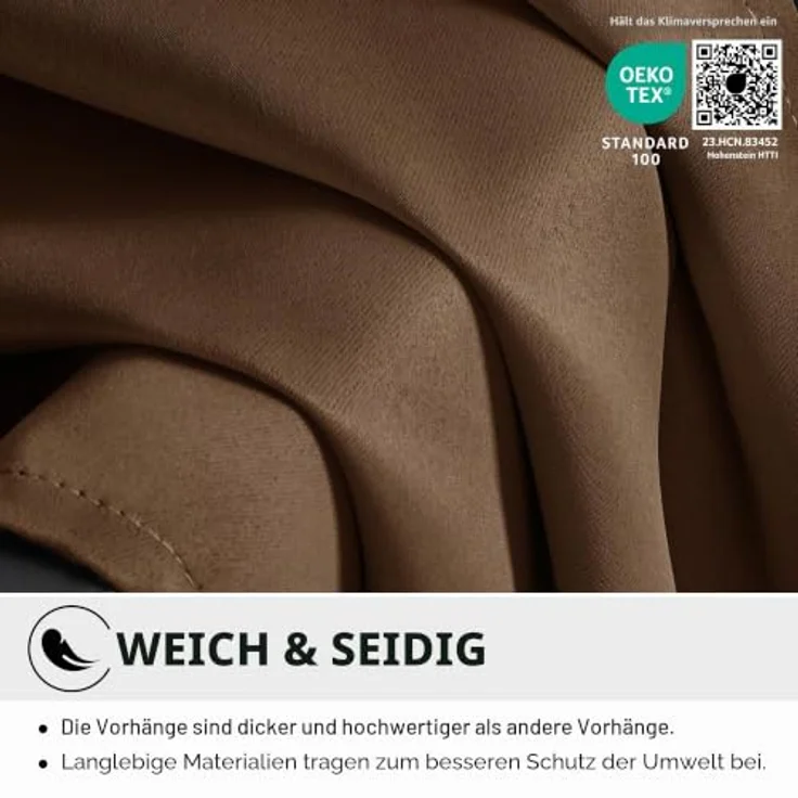 Deconovo Vorhang Blickdicht mit Ösen Übergardinen Thermovorhang Braun | 2er Set, H220 x B140 cm, Vorhang Verdunkelnd, Sichtschutz, UV-Schutz, Ösenschal, für Schlafzimmer Wohnzimmer Kinderzimmer – Bild 6