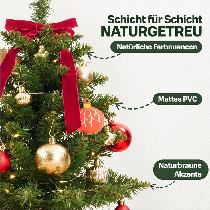 Lindenstein Echter Weihnachtsbaum Künstlicher Mini-Weihnachtsbaum mit LED-Beleuchtung und Deko, 60 cm, Nordmanntanne, Wiederverwendbar, vielseitig, pflegeleicht, umweltfreundlich – Bild 3