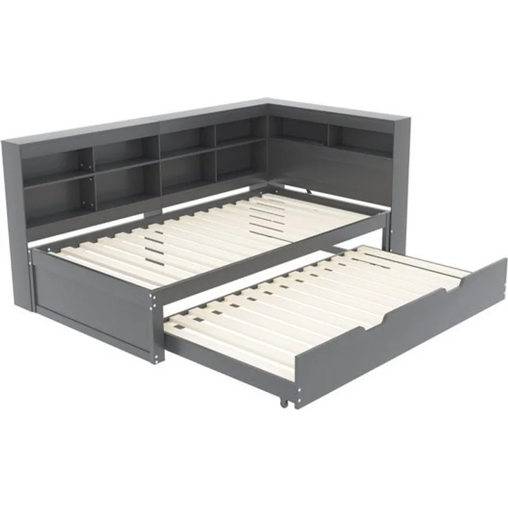 MODFU Schlafsofa Kinderbett mit USB-Steckdose und mehreren Ablagefächern, Mit Räummaschine, Massivholzbett, Doppelbett, Multifunktionsbett aus Holz, ohne Matratze – Bild 4