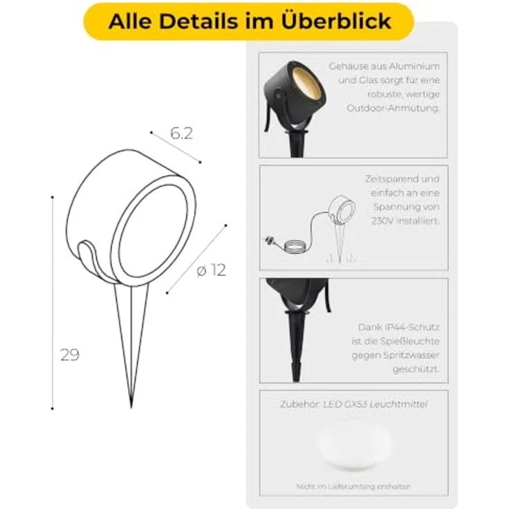 SLV No. 231525 SITRA 360 SPIKE anthrazit GX53 max. 9W IP44 – Bild 3