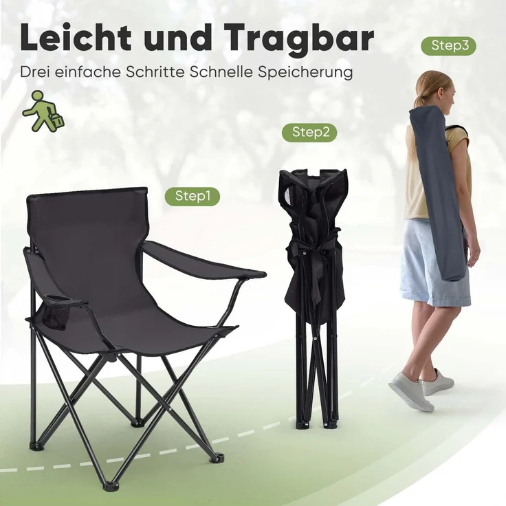 Sunula Campingstuhl Faltbar Anglerstuhl Ultraleicht Faltstuhl mit Armlehnen, mit Getränkehalter, mit Tragetasche, bis max. 100 kg, Anthrazit – Bild 6