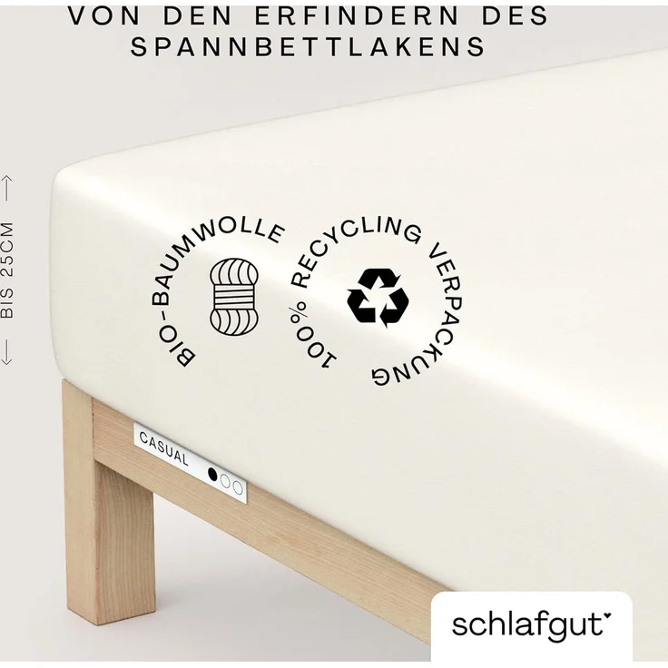 Schlafgut 'Casual' Spannbettlaken, für Matratzen bis 25 cm Höhe, 100% Bio-Baumwolle, Off-white, M 120x200cm - 130x200cm – Bild 3