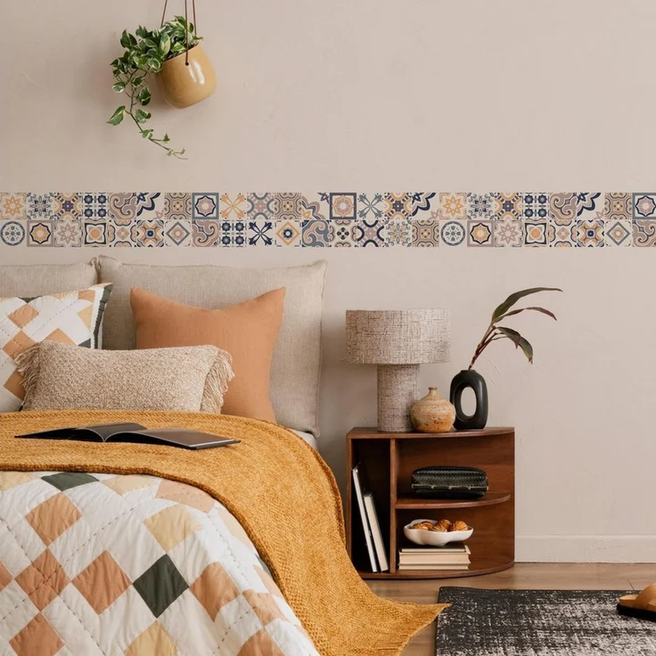 Muralo Bordüre Wandbordüre selbstklebend Muster – Tapetenbordüre Wohnzimmer Flur, grafisch, Beigefarbenes Mosaik, 10x300 cm, abriebfest, abwischbar – Bild 4