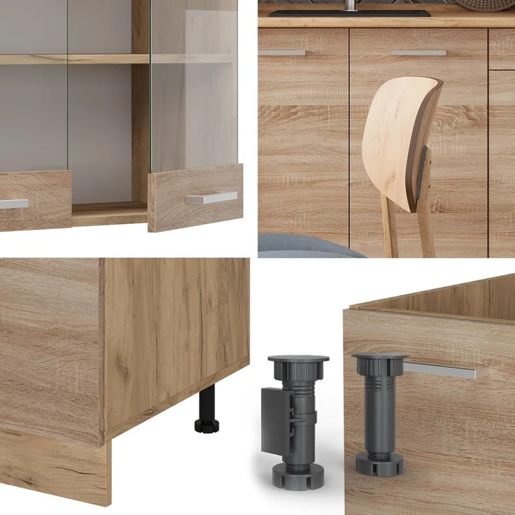 Single küche R-Line Sonoma/Goldkraft Eiche 140 cm , AP Marmor Vicco – Bild 5