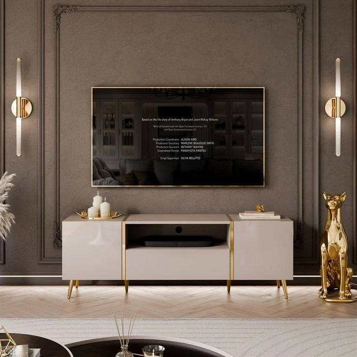 ALLHOUSE24 Wohnzimmer-Set DIAMANT Kaschmir Hochglanz GOLD Metallfüßen Wohnzimmer Möbel SET, Das Set besteht aus: Kommode, TV Schrank, Couchtisch – Bild 3