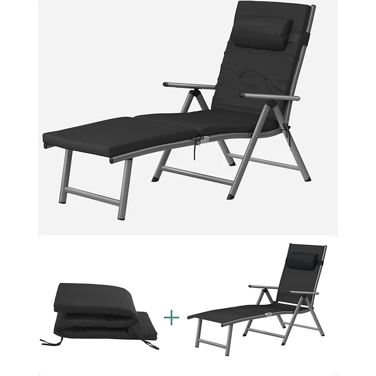 Songmics Sonnenliege mit Matratze und abnehmbares Kopfkissen, Aluminium schwarz, 60 x 183 x 39 cm – Bild 5