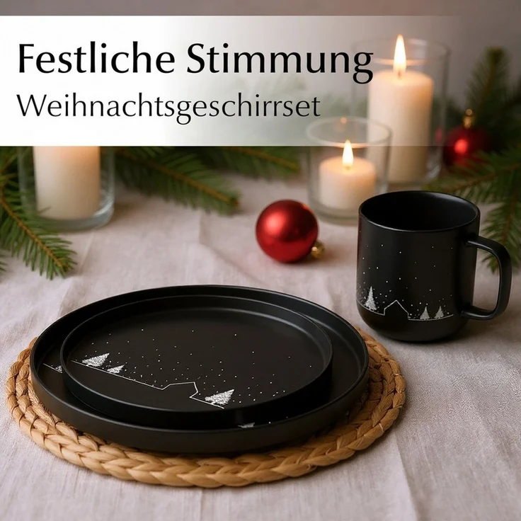 MiaMio Tafelservice Vinter matte Glasur, Schwarz (12-tlg), 4 Personen, Keramik, 12-teilig, matte schwarze Glasur – Bild 2