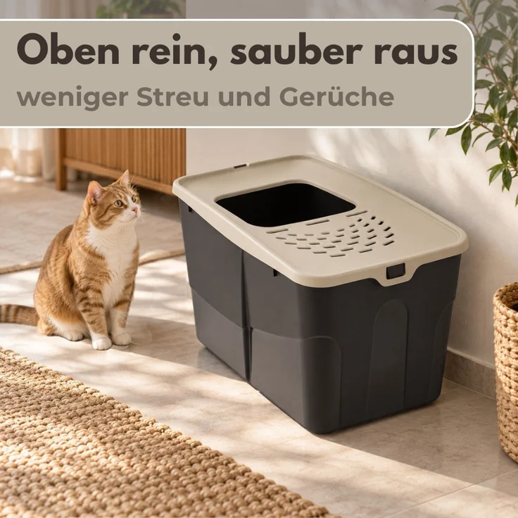 2er Set Hop In Katzenklo XXL große Katzen Klo Oben Einstieg Katzentoilette geschlossen Katzenklo mit Deckel Katzen WC hoher Rand Katzentoilette Top Eingang Katzentonne – Bild 7