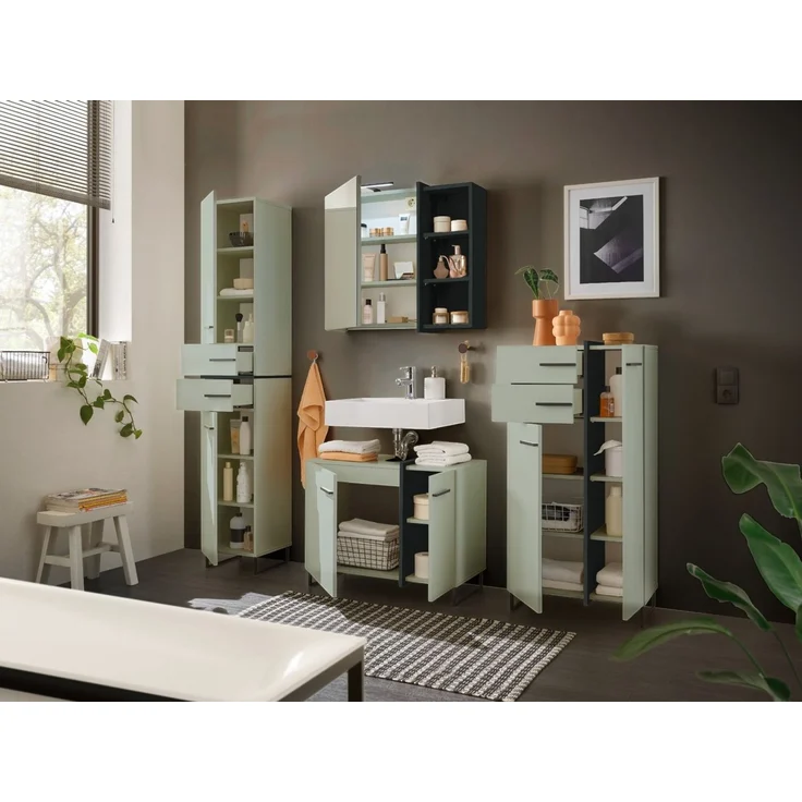 moebel-dich-auf Badmöbel-Set MESSINA, (Set 1, 4-St, Hochschrank, Spiegelschrank, Wbu, Highboard), Softclose-Funktion – Bild 2