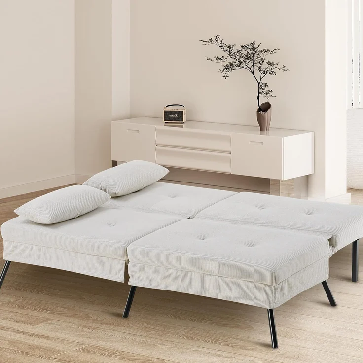 COMHOMA Sofa Schlafsofa mit Schlaffunktion, überzug Futon Klappsofa, Bettcouch, ecksofa, Couch Gästebett, 3-Sitzer Sofa, mit verstellbare Rückenlehne aus Cordstoff Beige – Bild 7