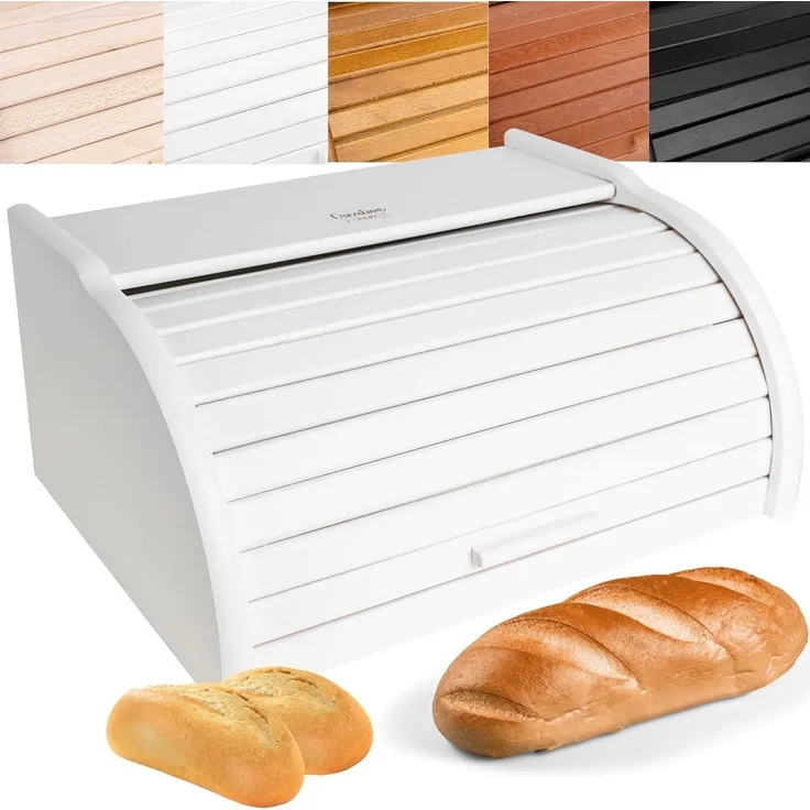 Creative Home Brotkasten Holz 38 x 28,5 x 17,5 cm Brotkiste mit Rolldeckel Brotbox