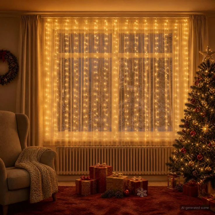 vidaXL Lichtervorhang 400 LEDs Warmes Weiß 600 x 200 cm 42054079 – Bild 1