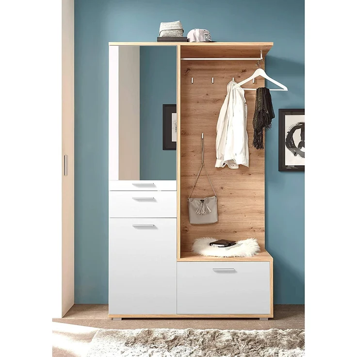 Garderobe ENTRA Kompaktgarderobe Spiegel Paneel Hochschrank Artisan braun weiß – Bild 2