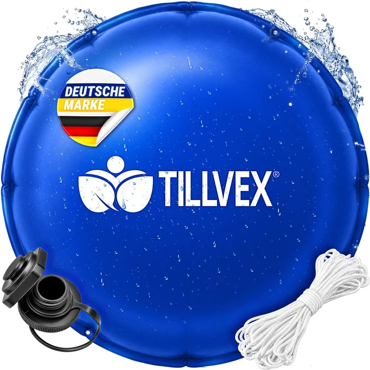 tillvex® Poolkissen Winter XXL Ø 5 m Rund mit 12m Seil & Reparaturkit | Luftkissen zur Poolabdeckung frost- & chlorbeständig bis -20°C | Winterkissen inkl. Schraubventil | Kissen Überwinterung Pool – Bild 2
