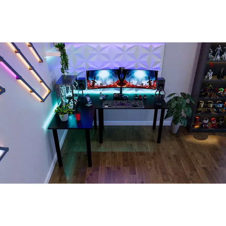 SyberDesk Gaming Pro LED Eckschreibtisch 197 x 132 cm mit LED großer Computer-Schreibtisch, Gaming tisch, USB HUB, (links, schwarz) – Bild 3