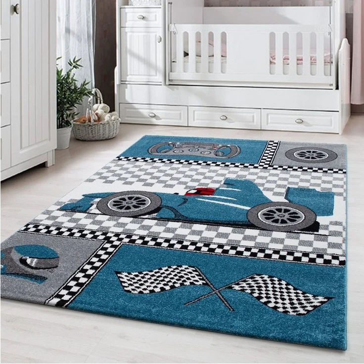 Carpettex Kinderteppich Rennwagen, Rund, Höhe: 11 mm, Kinderteppich Rennwagen Teppich Baby Teppich Kinderzimmer Pflegeleicht – Bild 1