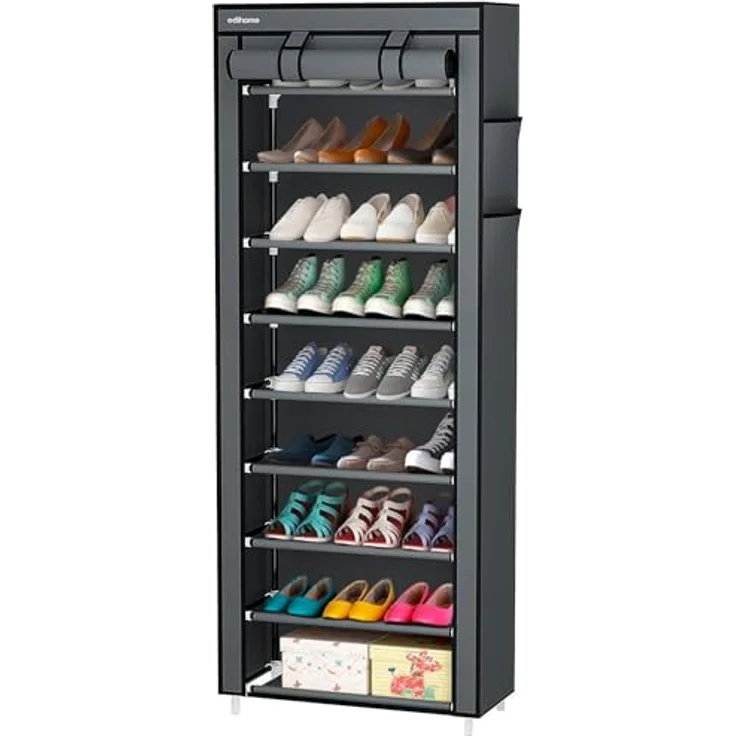 Edihome, Schuhregal, Stoff mit 10 Ebenen, (58 x 28 x 162 cm), Schuhaufbewahrung, mit staubdichtem Überzug, Schuhschrank, Sportschuhe, Schuh-Organizer, für High Heels (Gra) – Bild 1