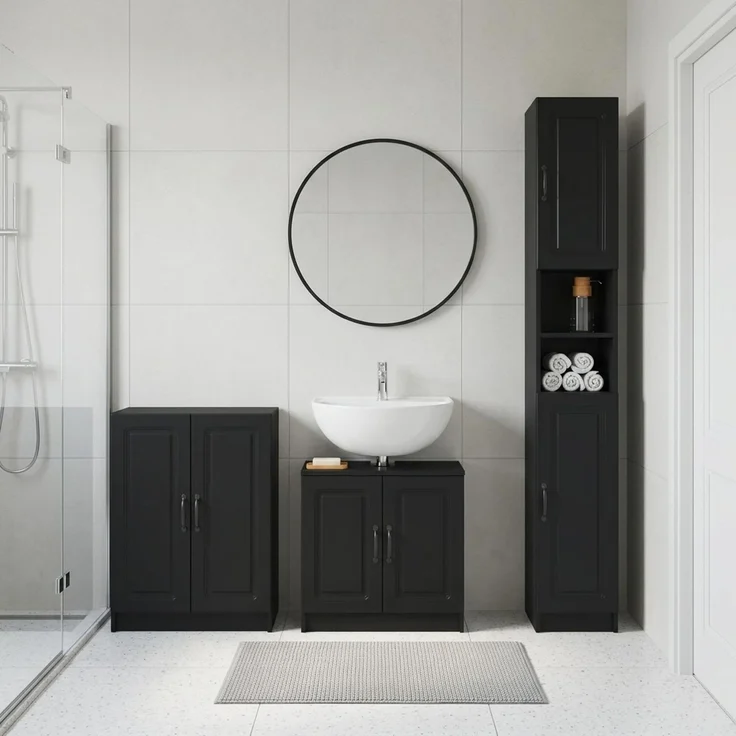 vidaXL 3-teiliges Badezimmer-Schranksystem UTRECHT Schwarz 3417487 – Bild 1