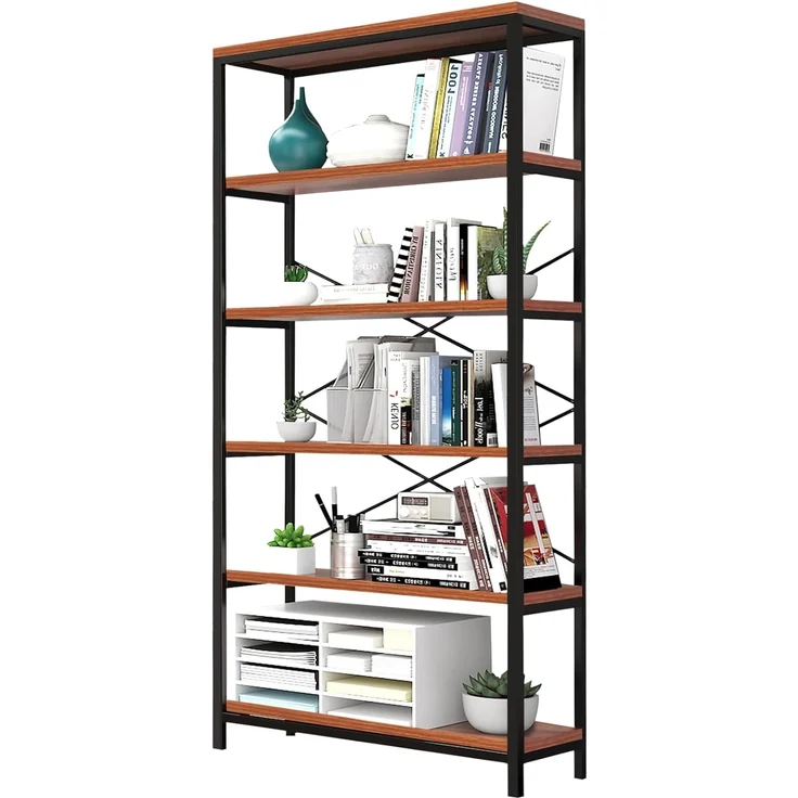 5-stöckiges industrielles Bücherregal, Vintage stehendes Lagerregal, Ausstellungsregale, hohes Bücherregal, industrielle Metall-Bücherregale für Wohnzimmer, Schlafzimmer und Heimbüro – Bild 1