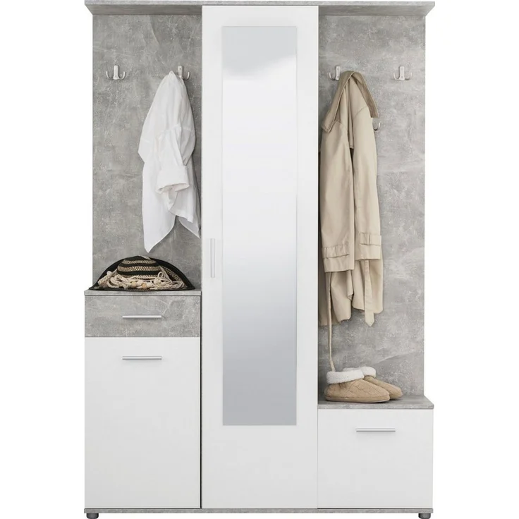 INOSIGN Kompaktgarderobe Martin Flurgarderobe, Dielenschrank, Flurmöbel, Breite 134 cm Schuhschrank, mit Spiegel, in modernen Farben, mit 10 Haken – Bild 2