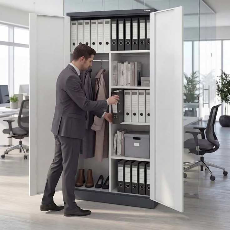 Jan Nowak Metallschrank 185 x 90 x 45 cm | Aktenschrank Abschließbar mit Kleiderstange, Pulverbeschichtung | Aufbewahrungsschrank Umkleideschrank Spind Kleiderstange | Anthrazit-Weiß – Bild 2