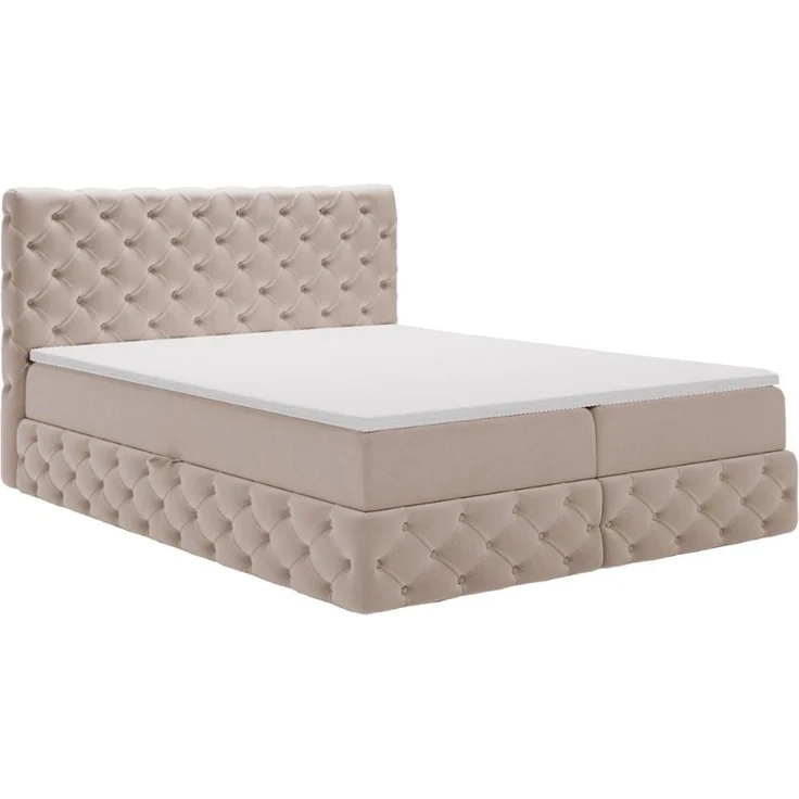GRAINGOLD Canolo Doppelbett 180x200, Boxspringbett mit zwei Bettkästen, Glamour Stil, Velour-Stoff, Beige – Bild 2