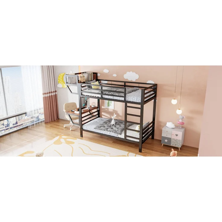 ZUBALIYA Metall-Etagenbett (90 x 200 cm) mit Schreibtisch und Ablagefächern, Lattenrost, platzsparendes Hochbett für Kinder, Jugendliche und Erwachsene, Schwarz – Bild 18