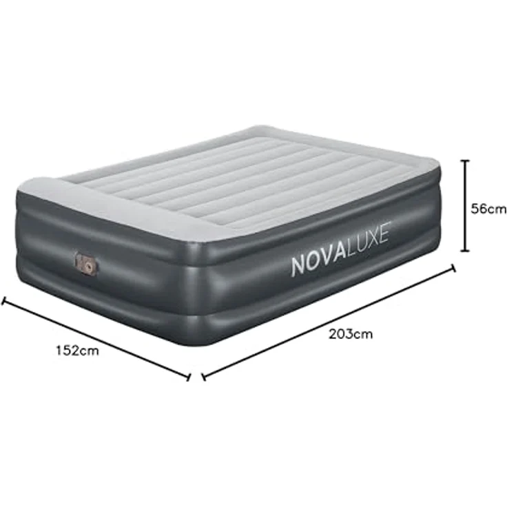 NOVALUXE - Langlebiges Luftbett mit integrierter Elektropumpe und Kopfkissen, 203 x 152 x 56 cm – Bild 14
