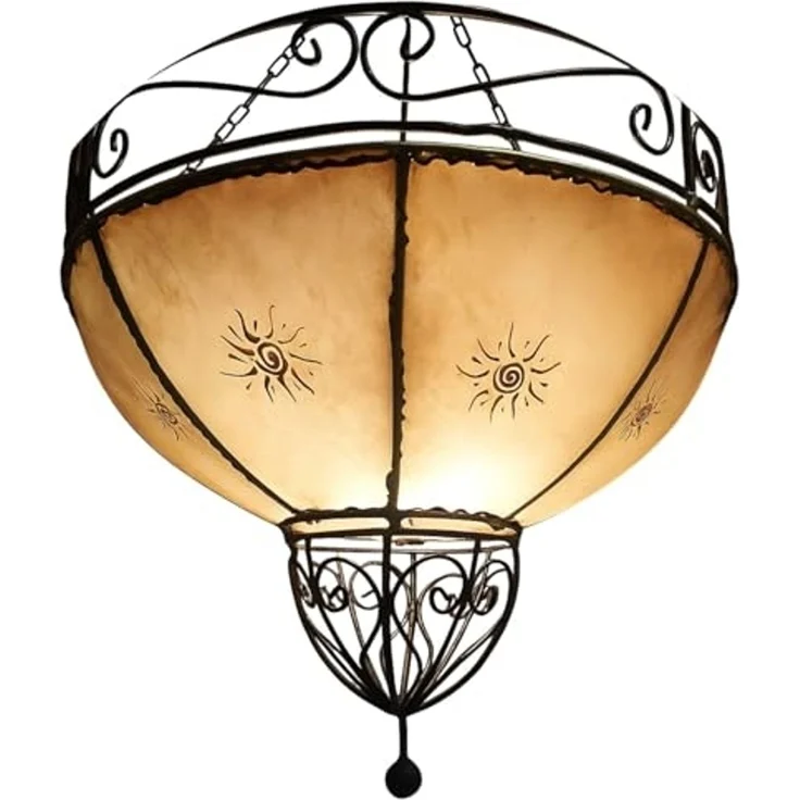 Marrakesch Orient & Mediterran Interior Pendelleuchte Hängeleuchte Demren Natur 45cm aus Leder, Pendellampe Handgefertigt, Handarbeit – Bild 3