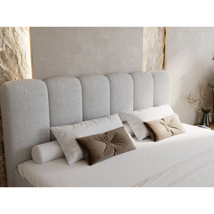 GRAINGOLD Cloud Boxspringbett 200x200, Bett mit Bettkasten, Bouclé-Stoff, mit Kopfteil, Grau – Bild 6