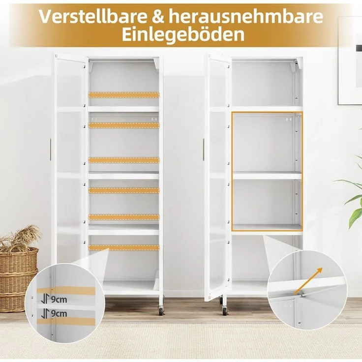 COSTWAY Vorratsschrank Küchenschrank auf Rollen schmal mit verstellbaren Regalen – Bild 3