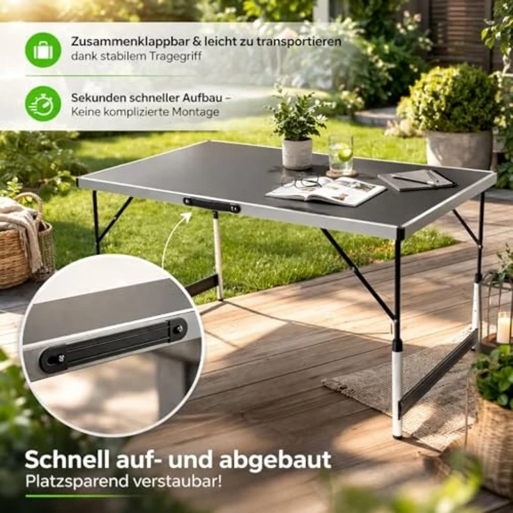 BigDean Klapptisch Stabiler Multifunktionaler höhenverstellbarer klappbarer Campingtisch (Packung, 1-St, Klapptisch), 4-fach Höhenverstellbar, 30kg Belastbar, 0,6qm Fläche – Bild 5