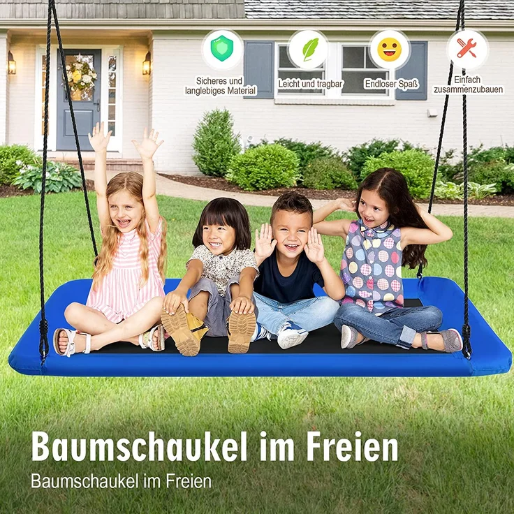 COSTWAY Baumschaukel Nestschaukel 100-180cm verstellbaren Seil, Haengeschaukel 320kg Tragkraft, Mehrkindschaukel Gartenschaukel für Kinder & Erwachsene 150x80cm Blau – Bild 4
