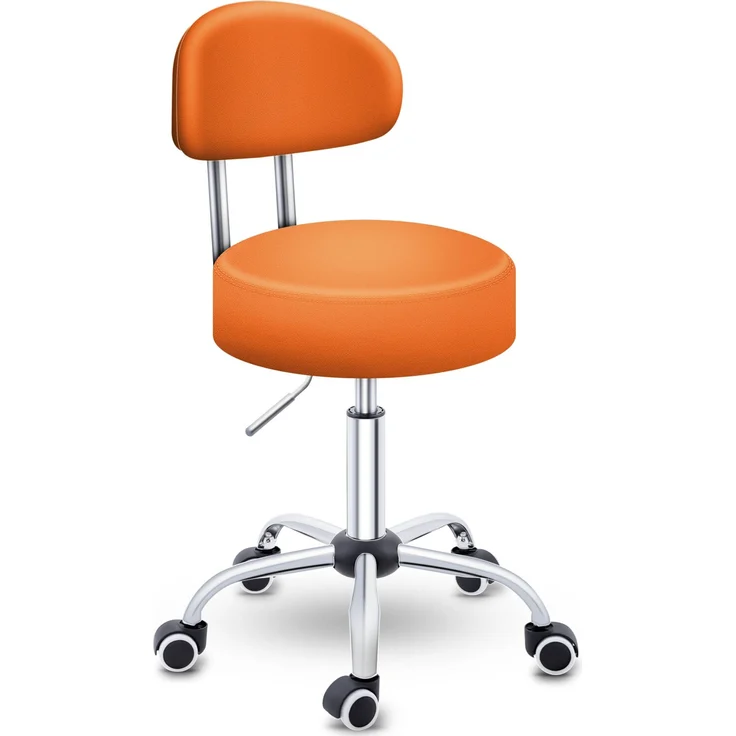 TRESKO Rollhocker Orange mit Lehne Arbeitshocker Hocker Drehhocker Kosmetikhocker Praxishocker – Bild 2
