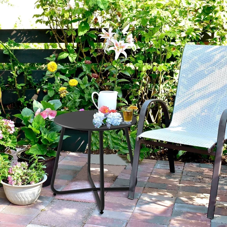 Kleiner Beistelltisch Metall Garten Rund Couchtisch Kaffeetisch Verstellbare – Bild 4