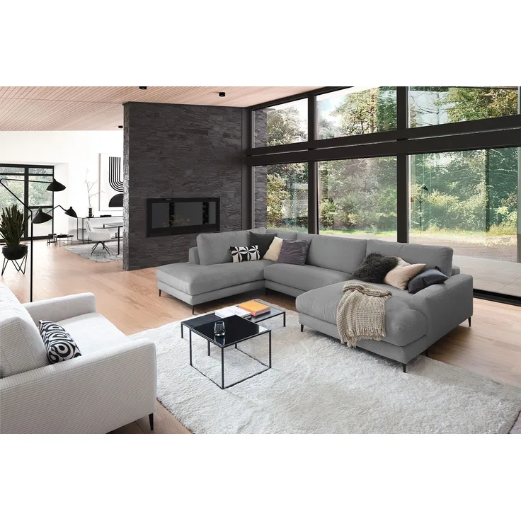 KAWOLA Sofa CARA Wohnlandschaft U-Form Cord grau Longchair rechts 84 x 223 x 341 cm