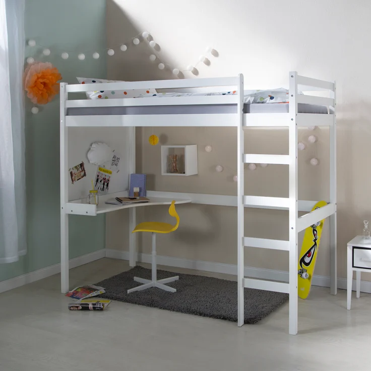 Homestyle4u Funktions-Hochbett mit Schreibtisch, Kiefernholz weiß, 90x200 cm – Bild 1