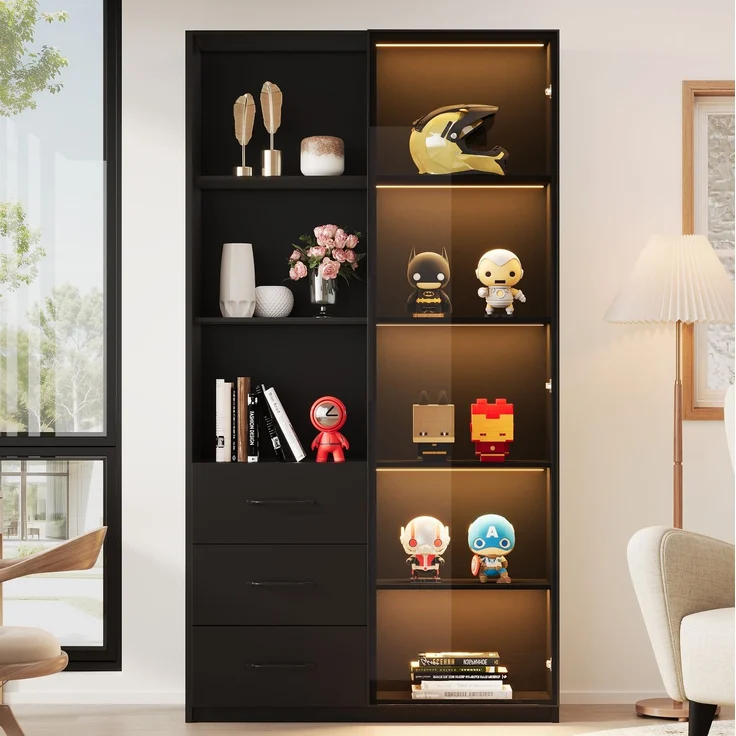 Vitrine 80 x 40 x 160 cm mit LED-Beleuchtung, Glastür und 3 Schubladen – Bild 3