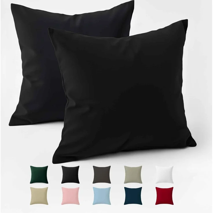 Kissenbezug 80x80 Baumwolle Renforcé (2er-Set) - Schwarz - Dicht gewebt mit 57 Fäden/cm² - Kissenbezug 80x80 cm - Oeko Tex Zertifiziert - Dreamzie – Bild 1